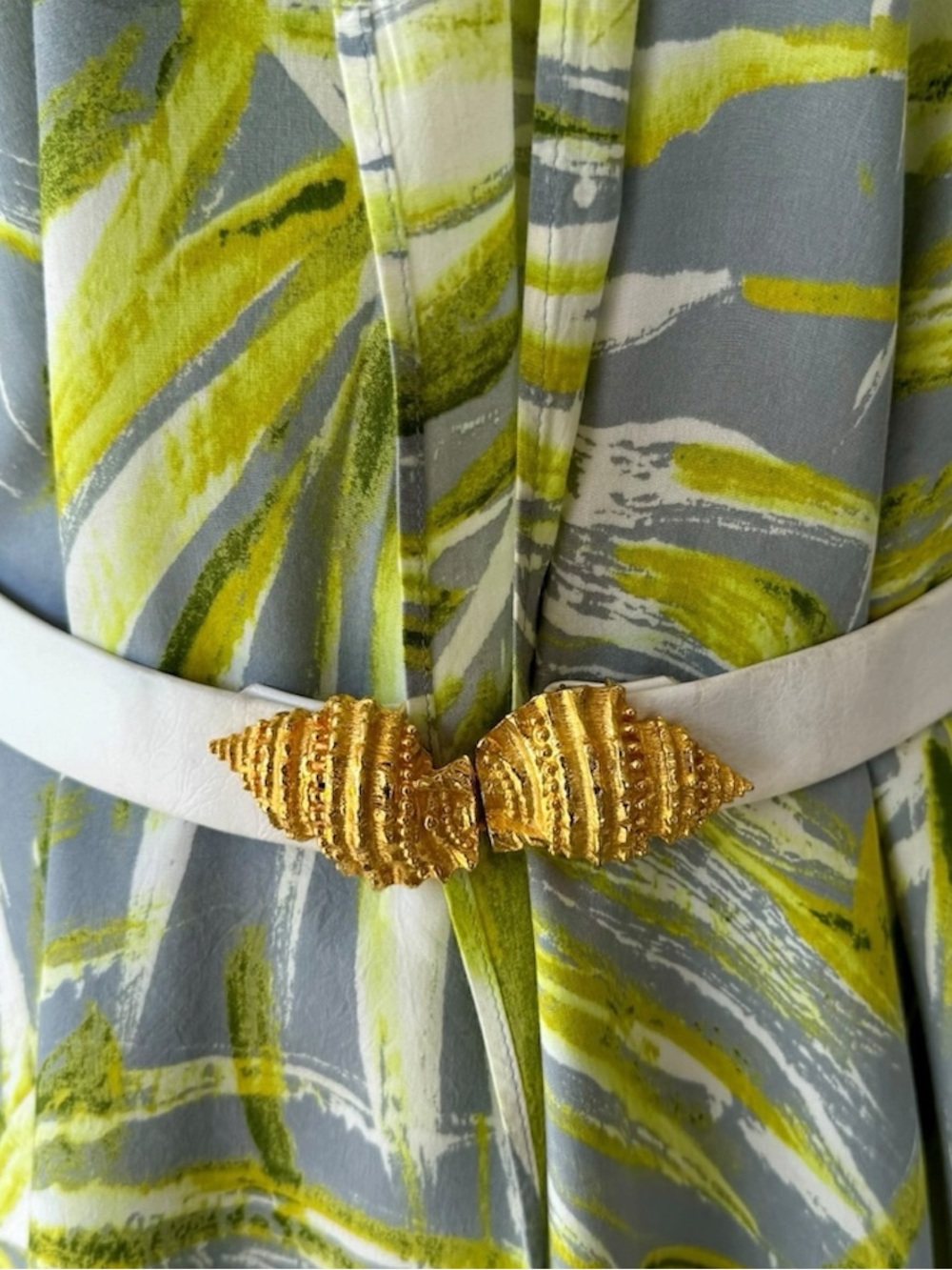 Vtg 70s Dotty Smith Seashell Gold Tone 2 Pc Belt Buckle Faux Leather Belt OS 80s - Picture 2 of 5